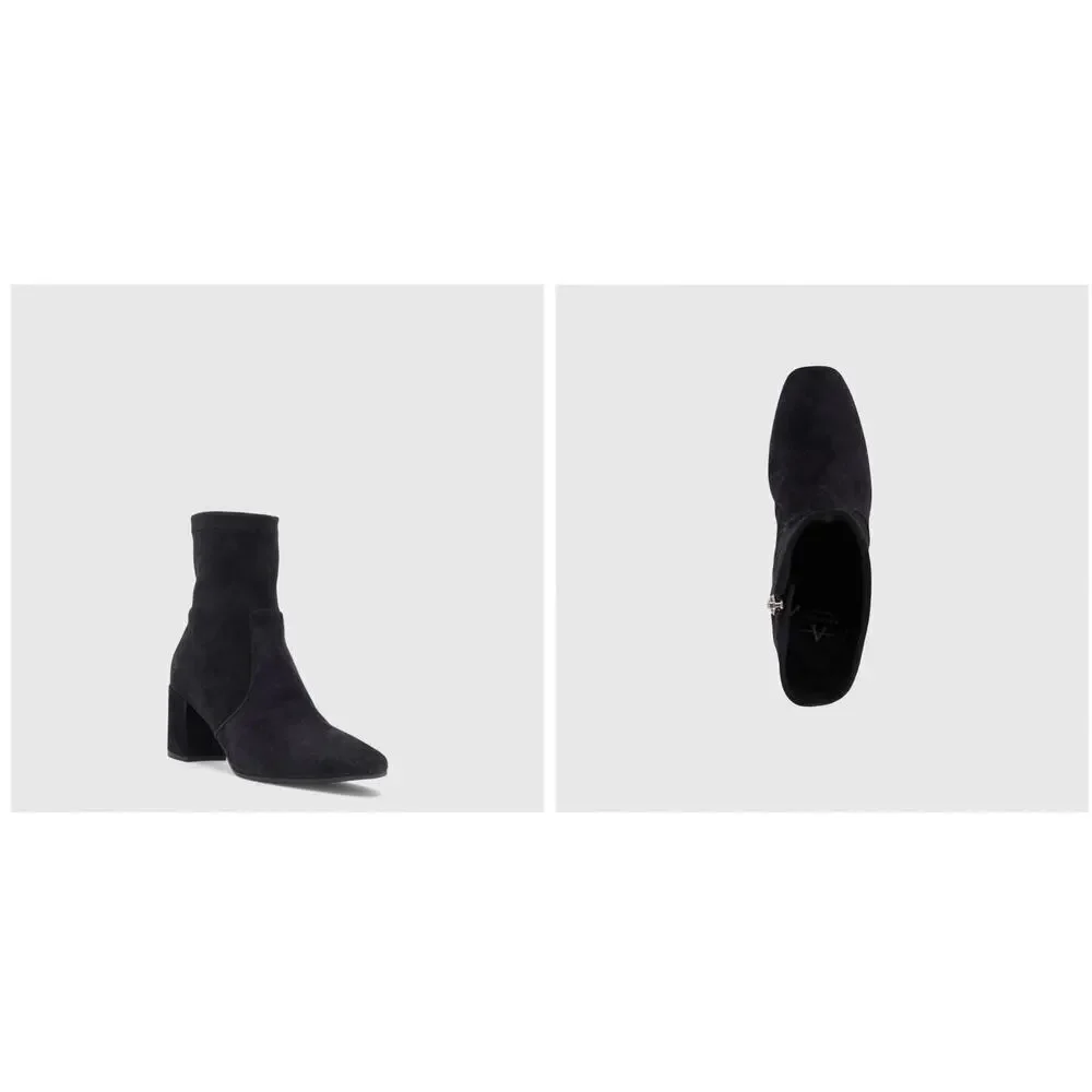 Aquatalia Black Suede Ankle Boots Block Heel 6M - Demetra